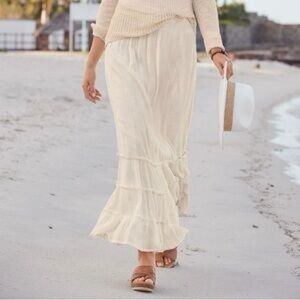 Sundance Cream Tiered Boho Maxi Skirt